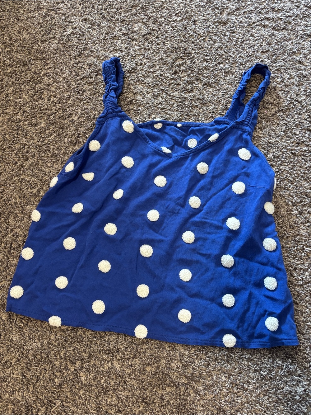 Blue Polka Dot Pom-Pom Tank Top